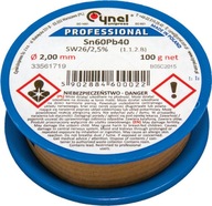 Spájkovací cín Sn60Pb40 SW26 2,0mm 100g Cynel Spájkovací cín Sn60Pb40 SW26 2,0mm 100g Cynel