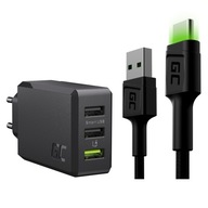 3x USB-A 30W nástenná nabíjačka + LED USB - USB-C kábel 120 cm pre telefón 3x USB-A 30W nástenná nabíjačka + LED USB - USB-C kábel 120 cm pre telefón