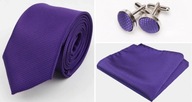 Pánska fialová úzka kravata + vreckovka + manžetové gombíky