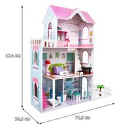 Veľký drevený domček pre bábiky Ružový pre deti 3+ Doplnky Nábytok + 3 poschodia