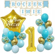 BALÓNKY sada pre JEDNÝ ROK 1. narodeniny banner + MENO BALÓNKY sada pre JEDNÝ ROK 1. narodeniny banner + MENO