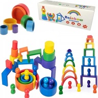 DREVENÉ BLOKOVANIE RAINBOW MONTESSORI PUZZZZ DREVENÉ BLOKOVANIE RAINBOW MONTESSORI PUZZZZ