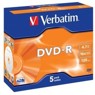 Verbatim DVD-R, matná strieborná, 43519, 4,7 GB, 16x, šperkovnica, 5-balenie, bez možnosti