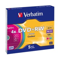 VERBATIM DVD+RW 4,7 GB 4X FAREBNÉ TENKÉ Púzdro*5 43297 VERBATIM DVD+RW 4,7 GB 4X FAREBNÉ TENKÉ Púzdro*5 43297