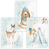 Lesné zvieratká BOHO sada 3 PLAKÁTOV 30x40 #234 Lesné zvieratká BOHO sada 3 PLAKÁTOV 30x40 #234