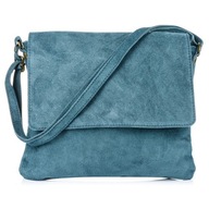 Semišová taška VERA PELLE s chlopňou a popruhom, JEANS