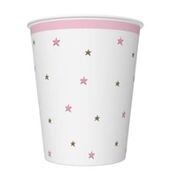 Biele a ružové hviezdy pap poháre 250ml 8ks
