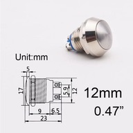 Kovové tlačidlo strieborného štýlu 12 mm (0,47 palca) mm Kovové tlačidlo strieborného štýlu 12 mm (0,47 palca) mm