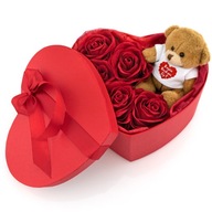Plyšový medvedík s ružami KVETNICA srdce červená VALENTÍN