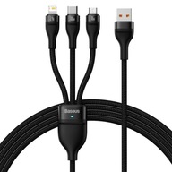 Kábel 3v1 USB na USB-C / iPhone Lightning / micro USB 1,2 m - čierny