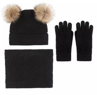 Komplet: čiapka, komín, rukavice, teplá zima, zateplený komplet, čierna