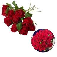 10x Kytica prémiových ruží z červených zamatových ruží 50cm