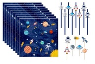 Sada obrúskov, slamiek, topperov, Vesmír, Narodeniny, Astronaut, Planéty Sada obrúskov, slamiek, topperov, Vesmír, Narodeniny, Astronaut, Planéty