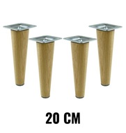 4 x dubové nohy, lakovaný kužeľ, 20 cm, s plechmi 4 x dubové nohy, lakovaný kužeľ, 20 cm, s plechmi