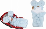Modrý mušelínový spací vak s ušami na detskú sedačku