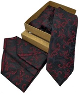 Červeno-čierna žakárová kravata s kvetinovým vzorom