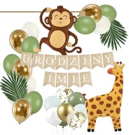 BALÓNY boho SAFARI zvieratká MONKEY banner + MENO BALÓNY boho SAFARI zvieratká MONKEY banner + MENO