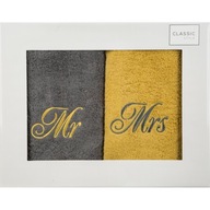 Sada uterákov MR MRS oceľová horčicová 2 ks 70x140 ZA DARČEK Sada uterákov MR MRS oceľová horčicová 2 ks 70x140 ZA DARČEK