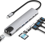 ADAPTÉR 8v1 HUB USB-C PD 2x-USB 3.0 HDMI LAN RJ45