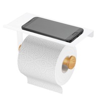 Držiak na toaletný papier s poličkou na telefón, biely vešiak na podkrovné WC