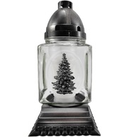 Sviečka na vianočný stromček, štvorcová lampa, ťažké, hrubé sklo, s vianočným stromčekom, 32 cm