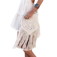 Boho taška cez rameno s krémovými strapcami Boho taška cez rameno s krémovými strapcami