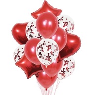 Red Balloon Bouquet sada balónikov srdiečka hviezdy balóniky s konfetami Red Balloon Bouquet sada balónikov srdiečka hviezdy balóniky s konfetami