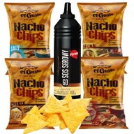 Veľká párty sada Nachos 4 príchute + syrová omáčka 950 g korenistá syrová soľ