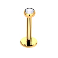 Titánové zlaté náušnice Labret s bielym zirkónom. Piercing 1,2/10/2,5