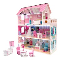 DOLLHOUSE drevo MDF + nábytok 70cm LED ruže