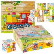 Vzdelávacie drevené kocky puzzle kocky skladačky Vozidlá 6v1 9 kusov. Vzdelávacie drevené kocky puzzle kocky skladačky Vozidlá 6v1 9 kusov.