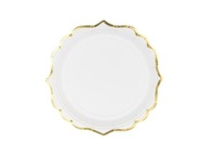 Biele a zlaté papierové taniere, 18,5 cm, 6 ks.