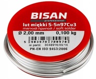 CÍNOVÁ MÄKKÁ SPÁJKA NA SPÁJKOVANIE 2,0 mm 100G BISAN CÍNOVÁ MÄKKÁ SPÁJKA NA SPÁJKOVANIE 2,0 mm 100G BISAN