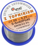 OLOVINOVANÝ CÍN 1mm 250g - SPÁJKA Olovená s tavivom 2,5% OLOVINOVANÝ CÍN 1mm 250g - SPÁJKA Olovená s tavivom 2,5%