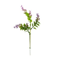 Kvetinová vetvička rýľ zelená fialová 25 cm dekorácia