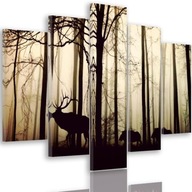 Päťdielna maľba na plátne, Jeleň v lese -
