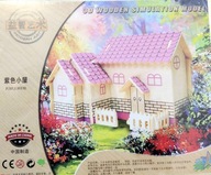 Drevený 3D puzzle ružový model domu