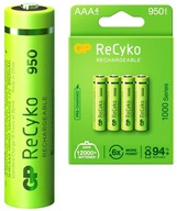 4x nabíjateľná článková batéria GP 950mAh 1,2V AAA 4x nabíjateľná článková batéria GP 950mAh 1,2V AAA