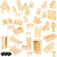 Sada dreveného nábytku pre bábiky, 34 kusov