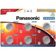 CR2032 3V Panasonic 6 ks lítiových gombíkových batérií CR2032 3V Panasonic 6 ks lítiových gombíkových batérií