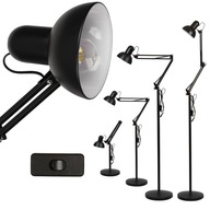 Čierna LED E27 stojaca lampa, kresba, stabilná, nastaviteľná