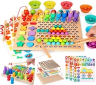 Puzzle Drevené kocky Guľôčky Ryby Montessori Puzzle Drevené kocky Guľôčky Ryby Montessori