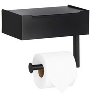 Zásobník na toaletný papier s policou, vešiak, čierny, NÁDOBKA na WC Utierky Zásobník na toaletný papier s policou, vešiak, čierny, NÁDOBKA na WC Utierky