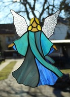 Anjel z farebného skla Tiffany zametanie modrošedá