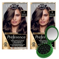 LOREAL Preference Hair Dye 3 Dark Brown sada 2 ks + ZADARMO LOREAL Preference Hair Dye 3 Dark Brown sada 2 ks + ZADARMO