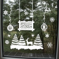 Vianočné nálepky na vitrínu na sklo Snehové vločky Snehulienky Santa Claus XL