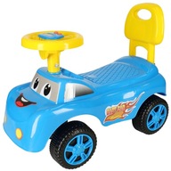 Modré tlačné autíčko s klaksónom a úsmevom pre deti