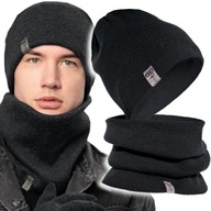 pánsky zimný SET, ČIAPKA, šál, teplý poľský výrobok, HLADKÁ ČIERNA pánsky zimný SET, ČIAPKA, šál, teplý poľský výrobok, HLADKÁ ČIERNA