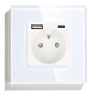 KONTAKTNÁ ZÁSUVKA S KOLÍKOM USB AC NABÍJAČKA BIELE ZÁSUVKY KONTAKTY 2.1A KONTAKTNÁ ZÁSUVKA S KOLÍKOM USB AC NABÍJAČKA BIELE ZÁSUVKY KONTAKTY 2.1A