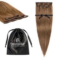 Prirodzené ľudské vlasy Clip In 60 cm 3 pásky 65 g #8 Tmavé blond predĺženia Prirodzené ľudské vlasy Clip In 60 cm 3 pásky 65 g #8 Tmavé blond predĺženia